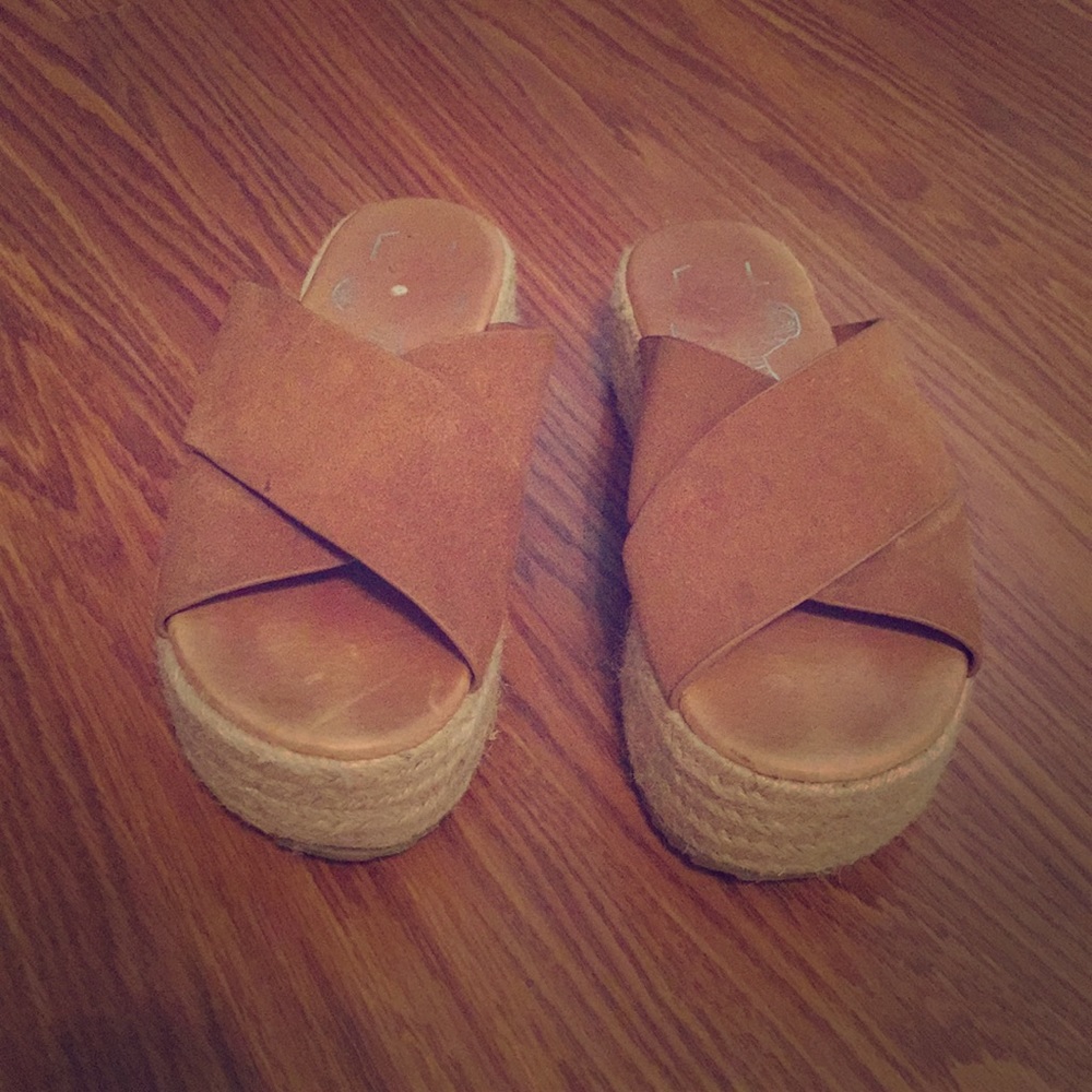 Suede platform sling backs